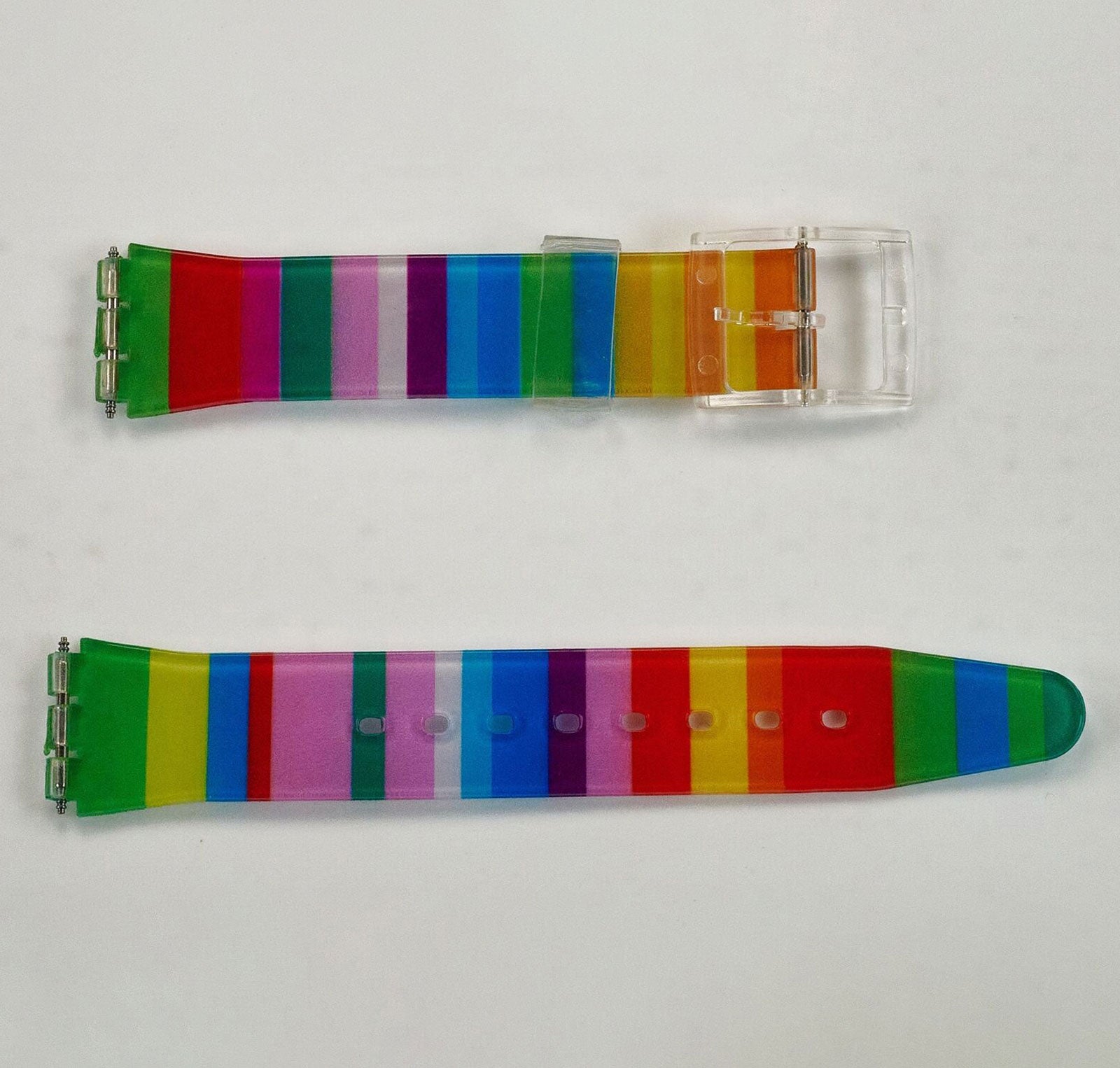 17mm Rainbow Striped Silicone Rubber Swatch Watch Strap Soft Band Replacement