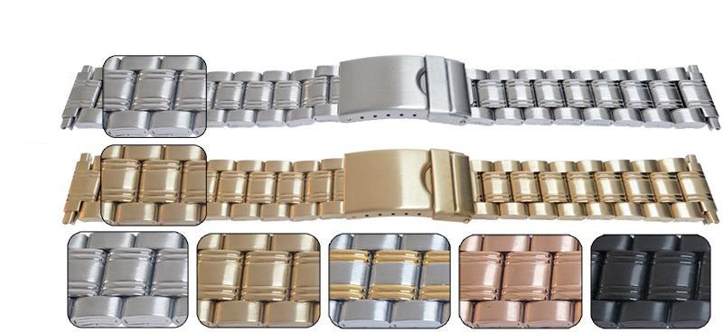 Satin And Mirror Watch Bracelet Strap 16mm To 22mm Squeeze Ends 3 Link Row Type