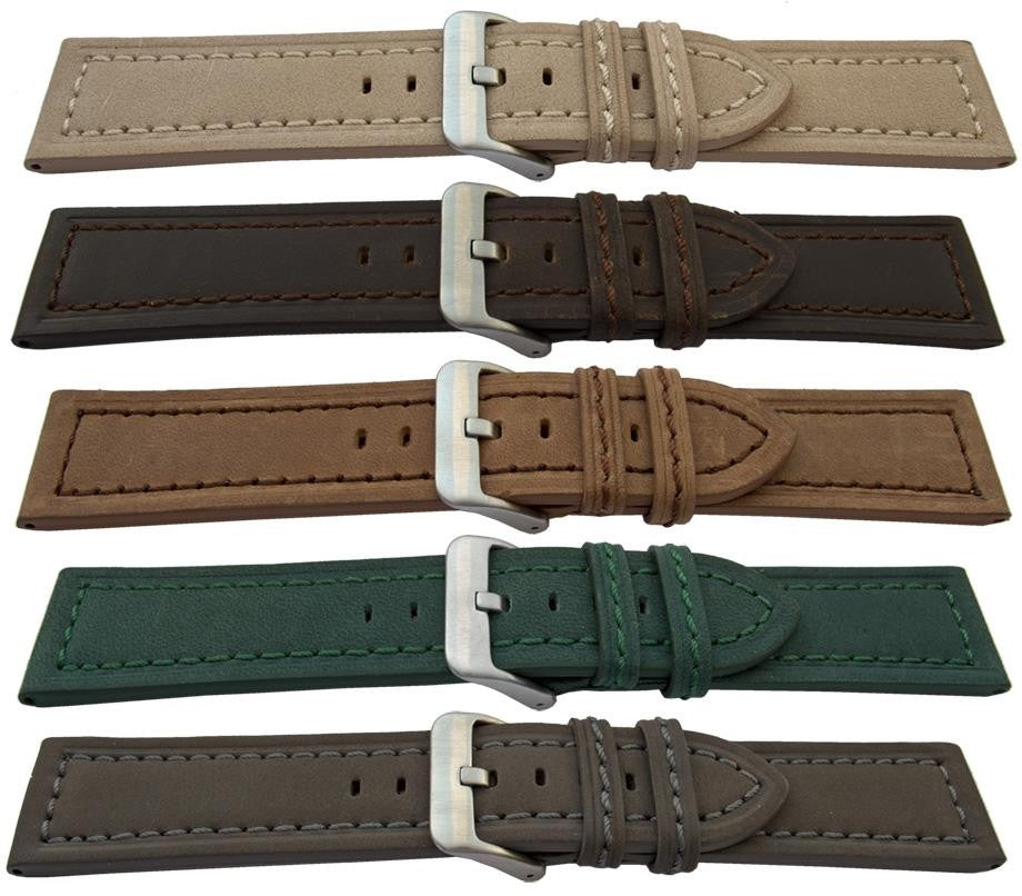 Suede Calf Leather Watch Strap Stainless Steel Buckle Replacement Bracelet