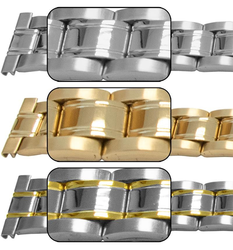 Satin Mirror Centre Bracelet Watch Strap Spring Release Clasp 3 Link Row Quality