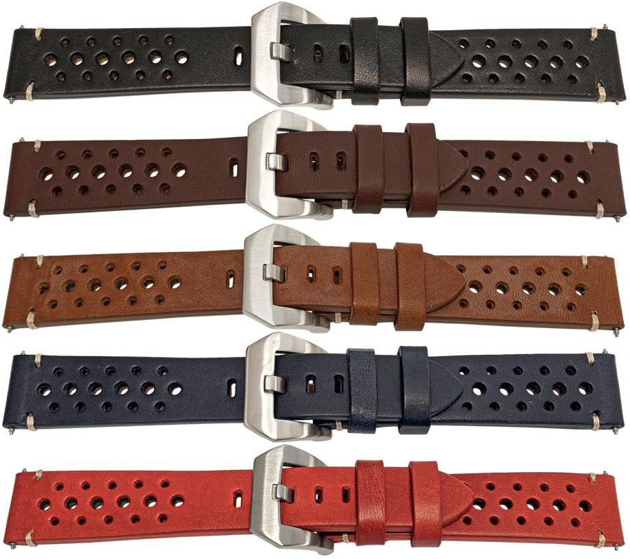 Rally Sports Calf Leather Watch Strap Brushed Satin Buckle Replacement Bracelet