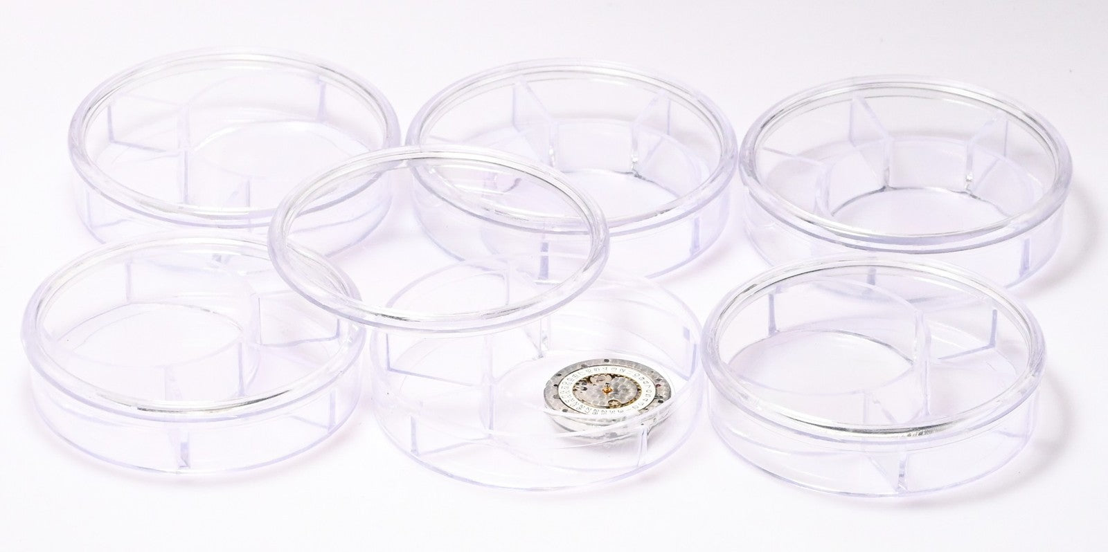 Watch Parts Movement Containers Set 6 with Lids Clear Tray Watchmaker Storage