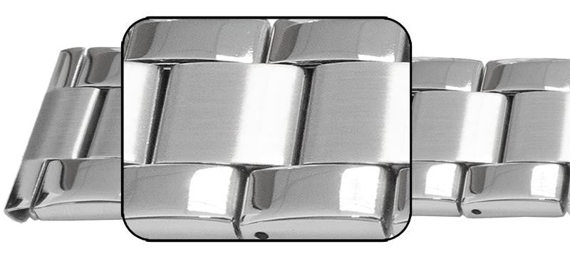 Black Silver Mirror Watch Bracelet Strap Satin Centre 3 Link Row Type Quality