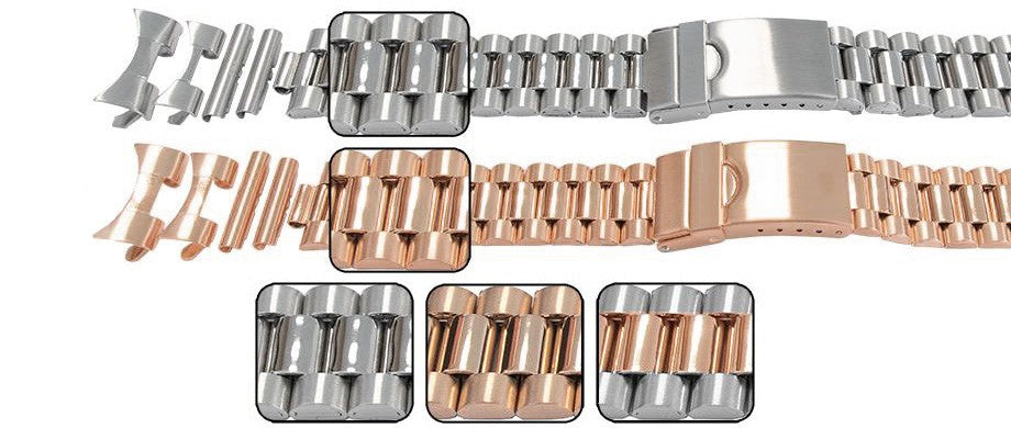 Satin Mirror Watch Bracelet Straight Curved Replacement Rolex President Strap