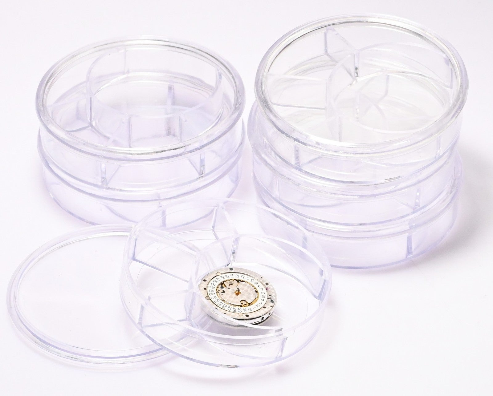 Watch Parts Movement Containers Set 6 with Lids Clear Tray Watchmaker Storage