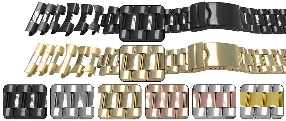 Satin Mirror Watch Bracelet 22mm 24mm 26mm Extra Large Rolex President Strap
