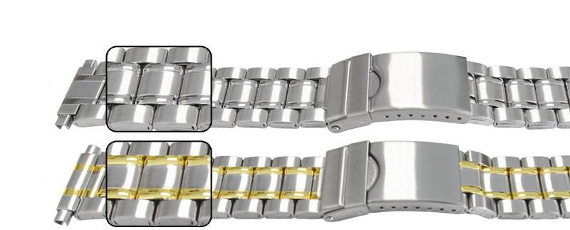 Satin Mirror Edged Centre Link Watch Bracelet Strap 16mm-22mm 3 Link Row Type