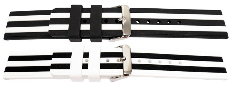 Black And White Striped Silicone Watch Strap Replacement Rubber Bracelet 2 Tone