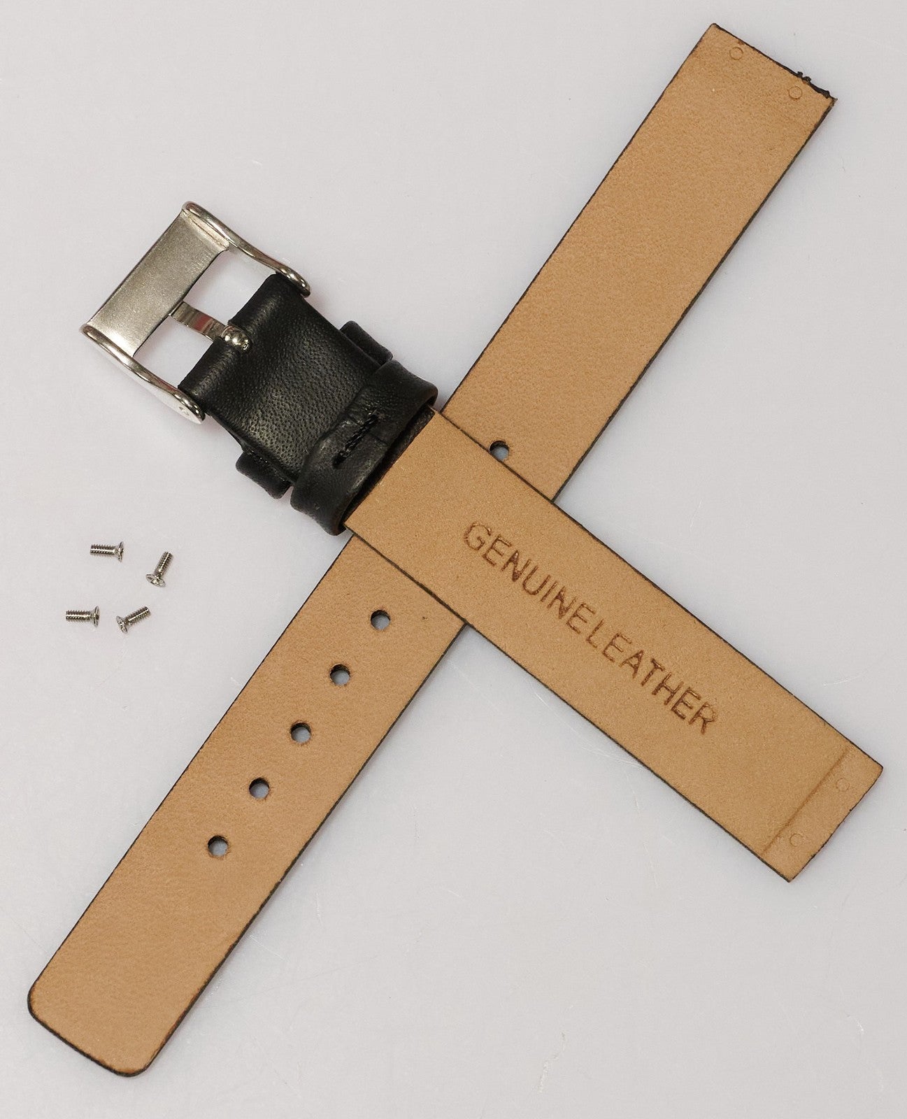 14mm Black Leather Watch Strap For Skagen With Screws Replacement Band 358SSLB