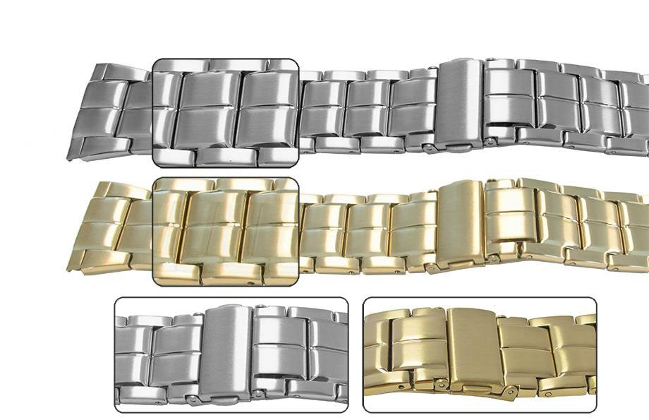 Satin With Mirror Lines Watch Strap Spring Release Clasp 1 Link Row Bracelet