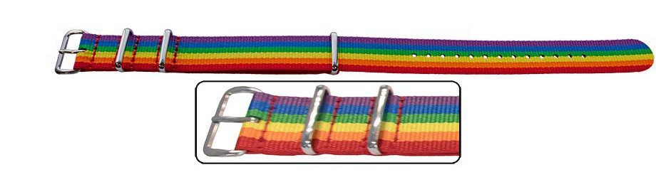 Rainbow Stripes Seatbelt Nylon Watch Strap Replacement Steel Buckle Bracelet