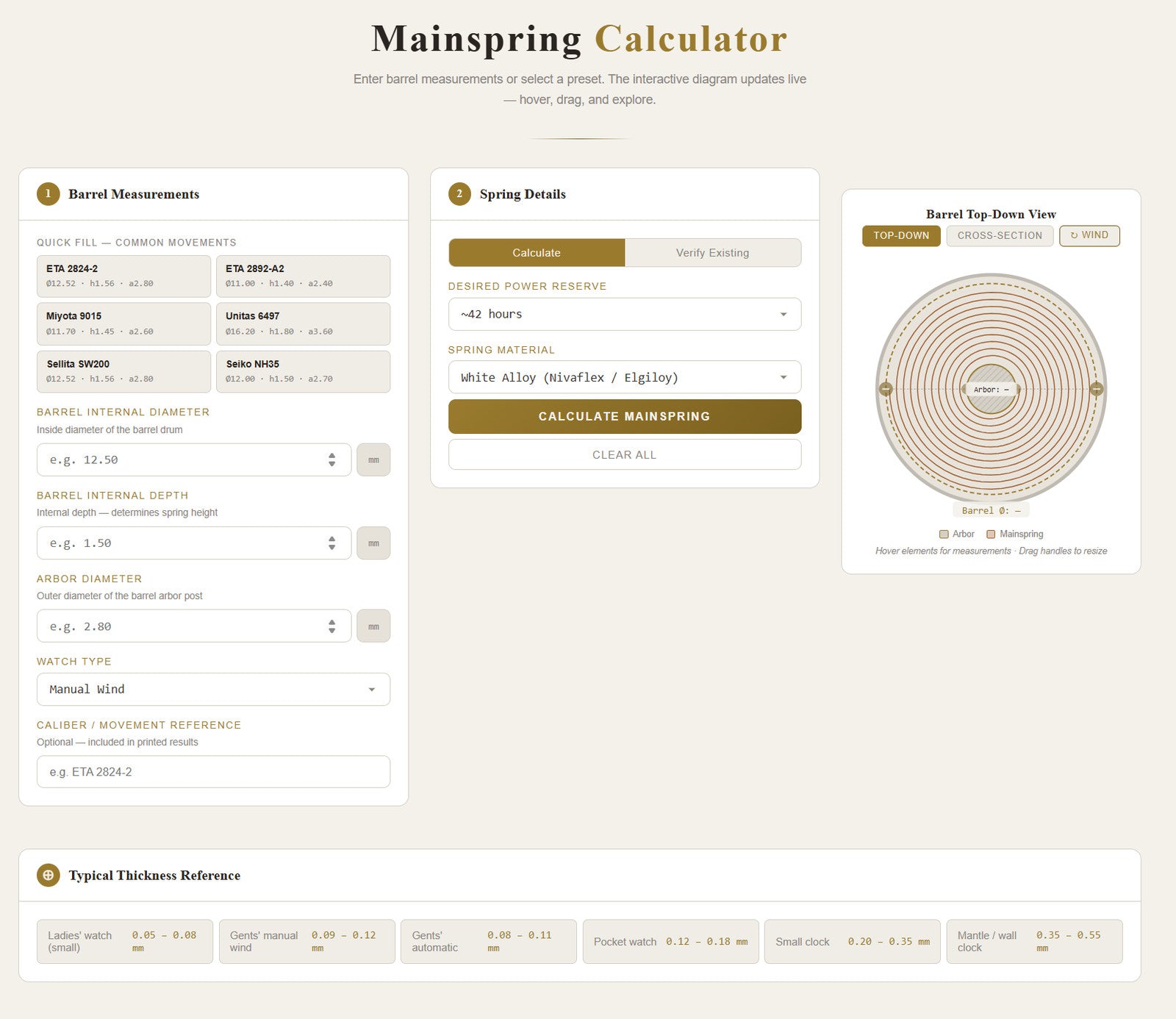 Watch Mainspring Size Calculator Tool USB — Watchmaker Repair Software ETA Seiko