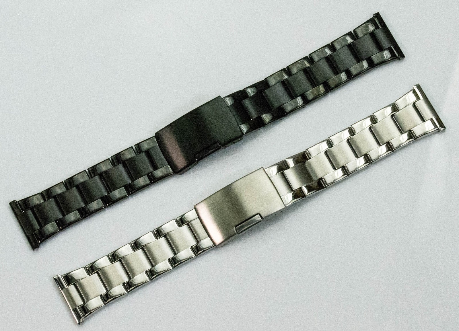 Steel Watch Bracelet Push Button Clasp 18mm 20mm 22mm Black Silver Replacement