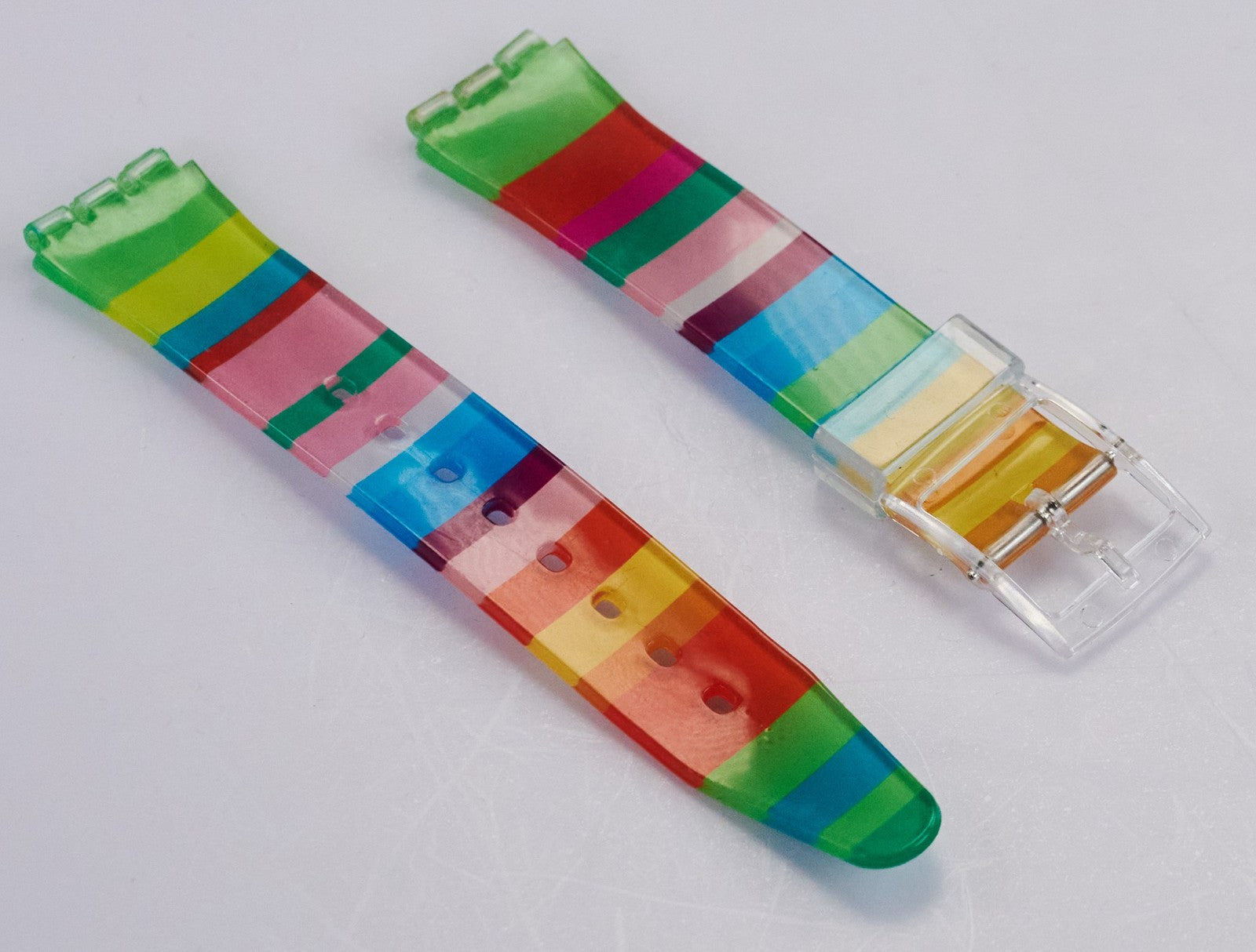 Rainbow Plastic Watch Strap Fits Swatch Watches Vintage Look 80s Style Retro