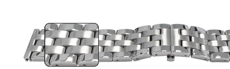 Mirror Satin Heavy Watch Strap Bracelet Spring Loaded Centre Clasp 5 Link Row