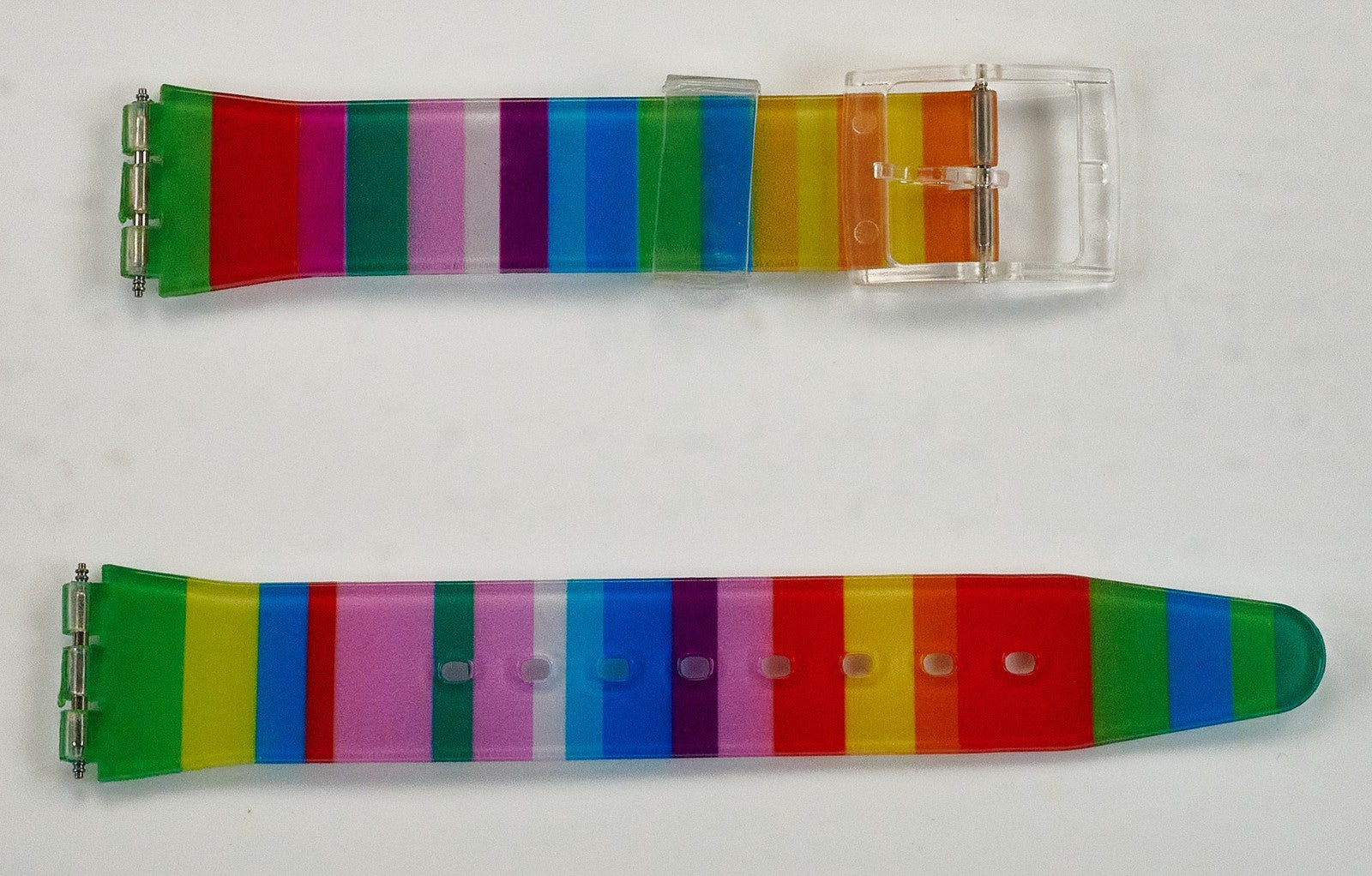 17mm Rainbow Striped Silicone Rubber Swatch Watch Strap Soft Band Replacement