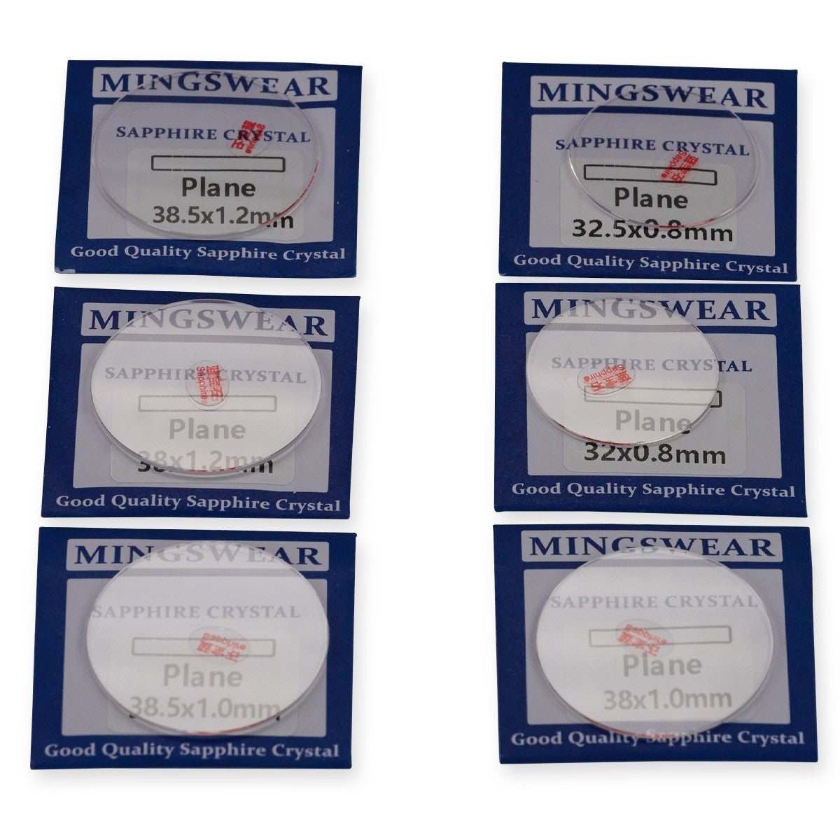 Round flat sapphire watch crystal in multiple sizes and thicknesses
