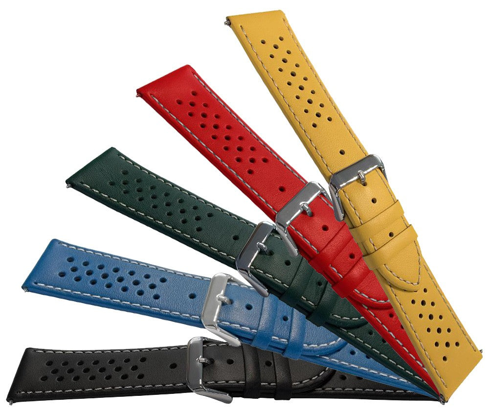 Olympic Style Rally Sports Calf Leather Watch Strap Replacement Smooth Bracelet
