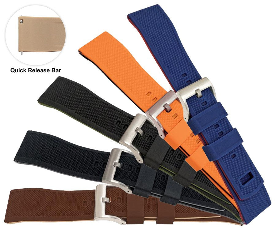 Silicone Rubber Contrast Textured Watch Strap Divers Sports 22mm Replacement