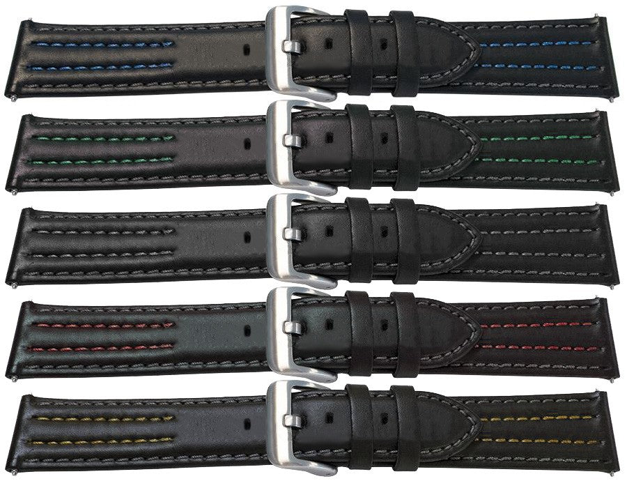 Quality Calf Leather Bracelet Olympic Style Smooth Black Watch Strap Replacement