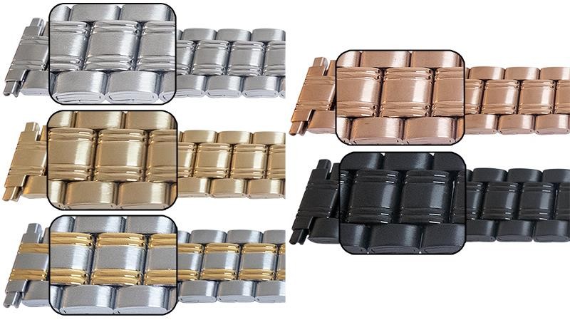 Satin And Mirror Watch Bracelet Strap 16mm To 22mm Squeeze Ends 3 Link Row Type