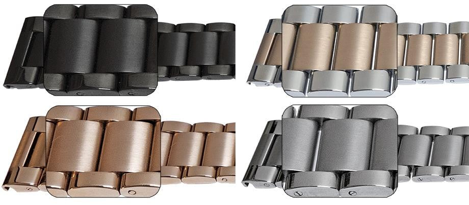 Mirror And Satin Watch Bracelet Centre Fold Sprung Release Strap 3 Row Link Type