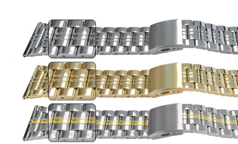 Full Mirror Finish Spring Loaded Centre Clasp Watch Bracelet Strap 3 Link Row