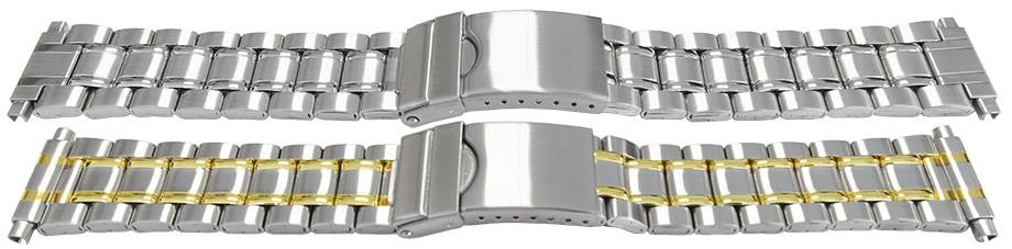 Satin Mirror Edged Centre Link Watch Bracelet Strap 16mm-22mm 3 Link Row Type