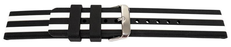 Black And White Striped Silicone Watch Strap Replacement Rubber Bracelet 2 Tone