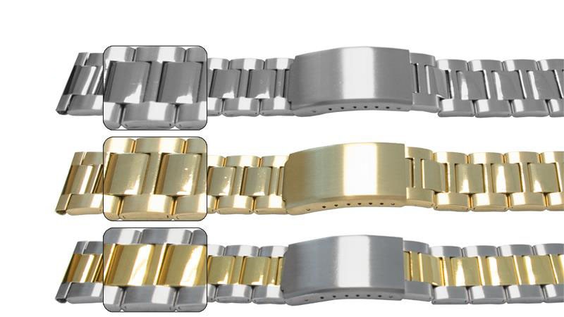 Satin With Mirror Centre Watch Bracelet Strap 18mm-24mm 1 Link Row Type Fold
