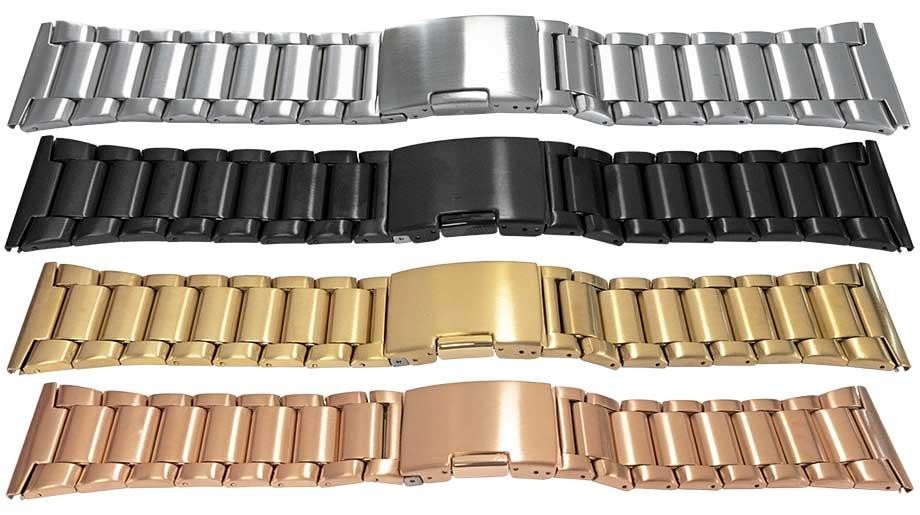 Full Satin Finish Watch Bracelet Strap Spring Loaded Centre Clasp 3 Link Row