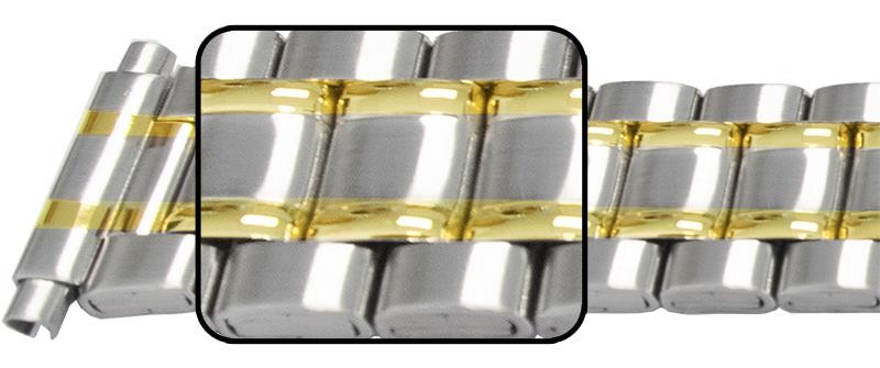 Satin Mirror Edged Centre Link Watch Bracelet Strap 16mm-22mm 3 Link Row Type
