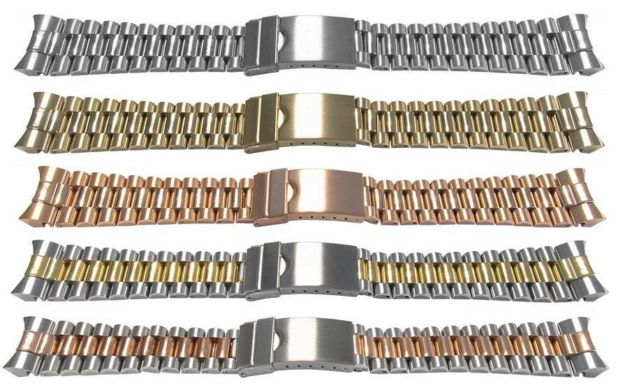 20mm Watch Bracelet Solid Curved End Links Satin Mirror Strap Rolex President