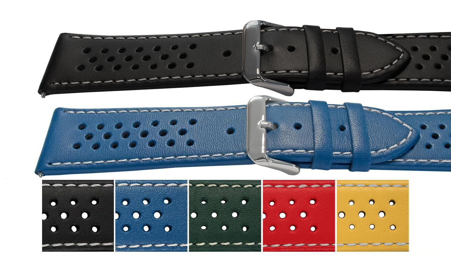 Olympic Style Rally Sports Calf Leather Watch Strap Replacement Smooth Bracelet