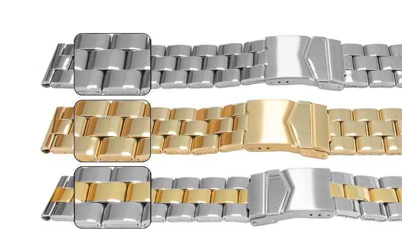 Full Mirror Watch Bracelet Strap Spring Loaded Centre Clasp 3 Link Row Quality