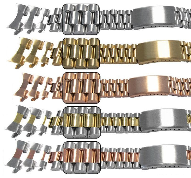 Watch Bracelet Curved Replacement Strap For Rolex President Style Satin Mirror