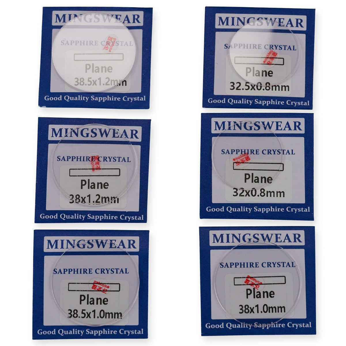 Round flat sapphire watch crystal in multiple sizes and thicknesses