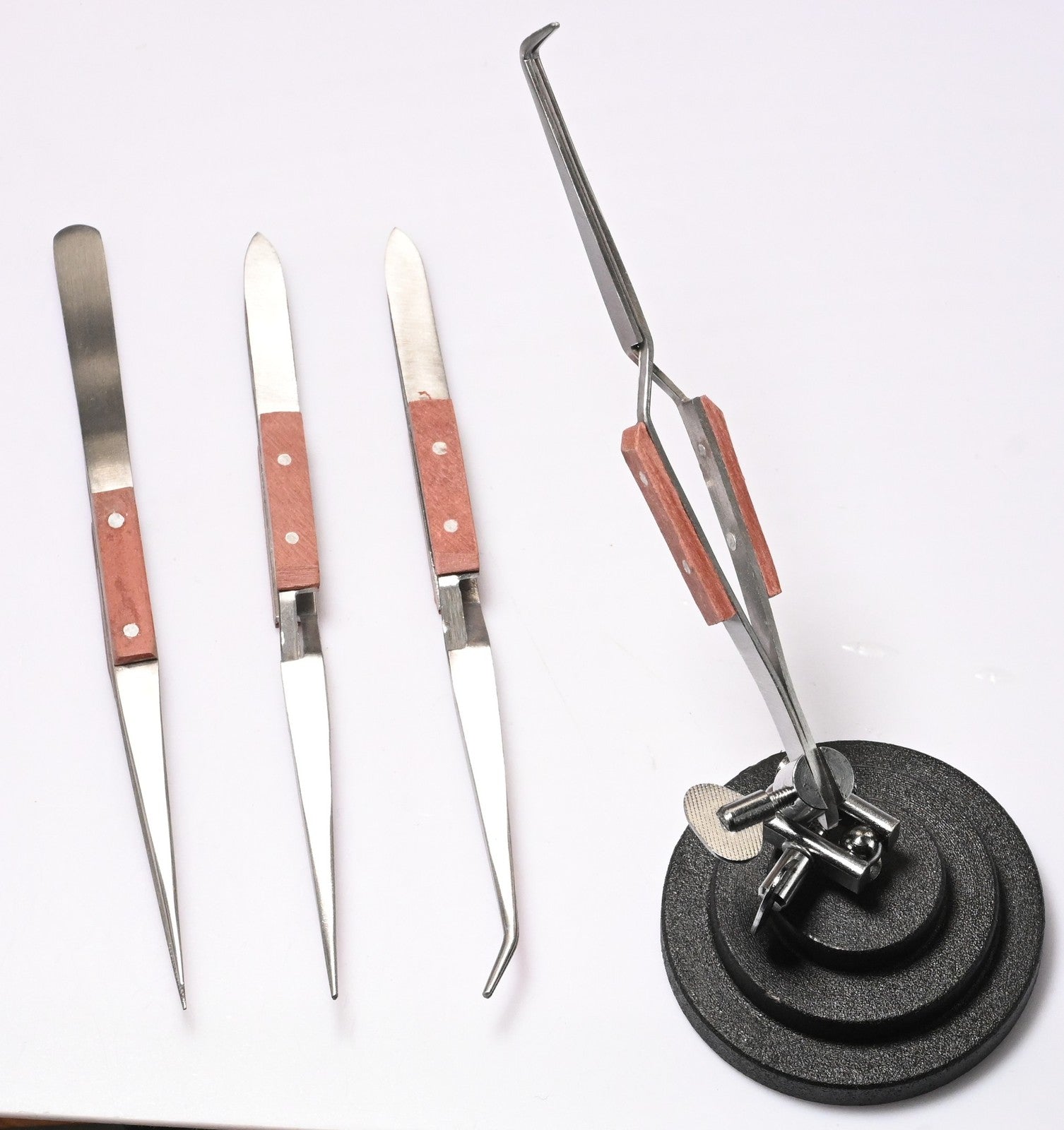 4pc Soldering Tweezers Set Cross Lock Fibre Grip + Third Hand Stand Jewellery UK