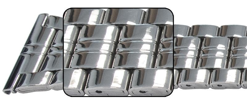 Full Mirror Finish Spring Loaded Centre Clasp Watch Bracelet Strap 3 Link Row