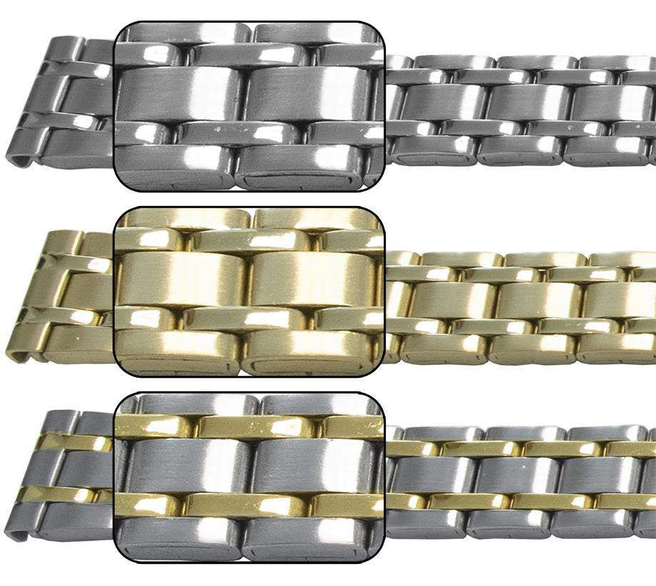 Open Centre Clasp Bracelet Satin And Mirror Watch Strap 10mm-14mm Silver Gold