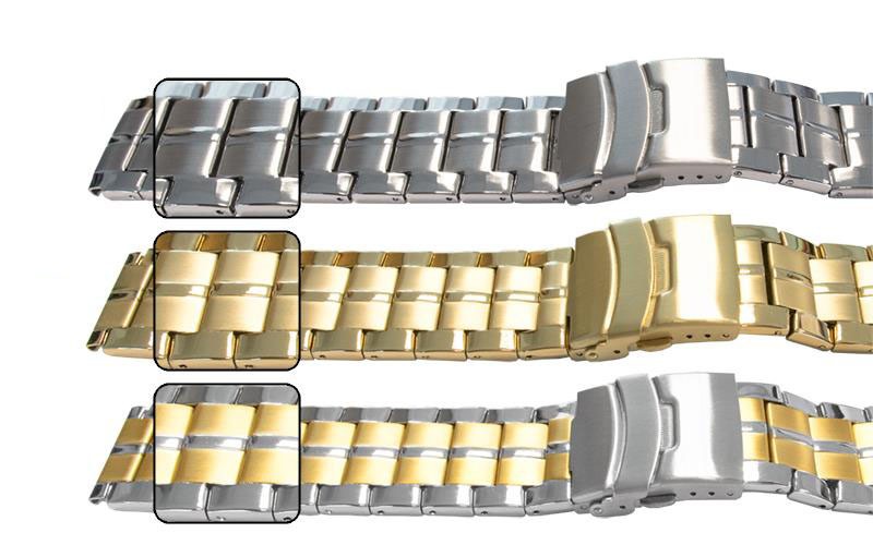 Bracelet Watch Strap Mirror Satin 3 Link Row Spring Release Centre Fold Clasp