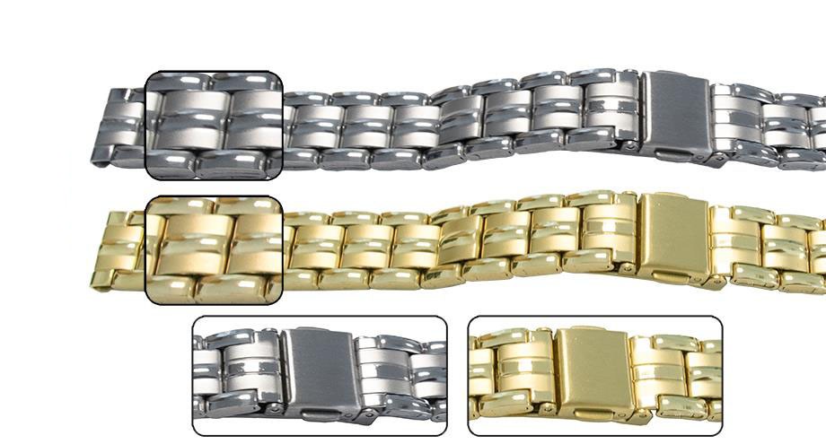 Mirror Satin Watch Bracelet Strap Spring Release Clasp 3 Link Row Type Quality