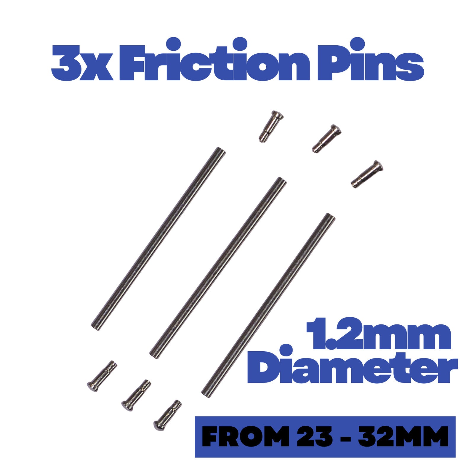 Watch Strap Friction Pins 1.2mm Diameter – Choose Size 23mm–32mm – Pack of 3