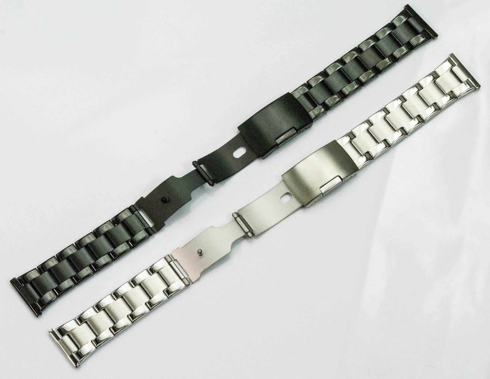 Steel Watch Bracelet Push Button Clasp 18mm 20mm 22mm Black Silver Replacement
