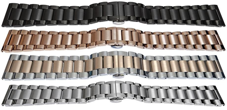 Mirror And Satin Watch Bracelet Centre Fold Sprung Release Strap 3 Row Link Type