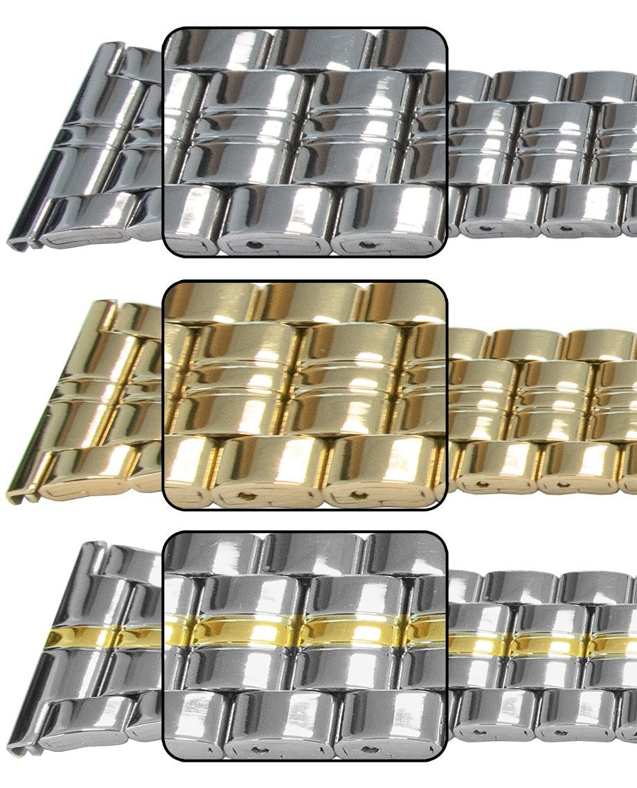 Full Mirror Finish Spring Loaded Centre Clasp Watch Bracelet Strap 3 Link Row