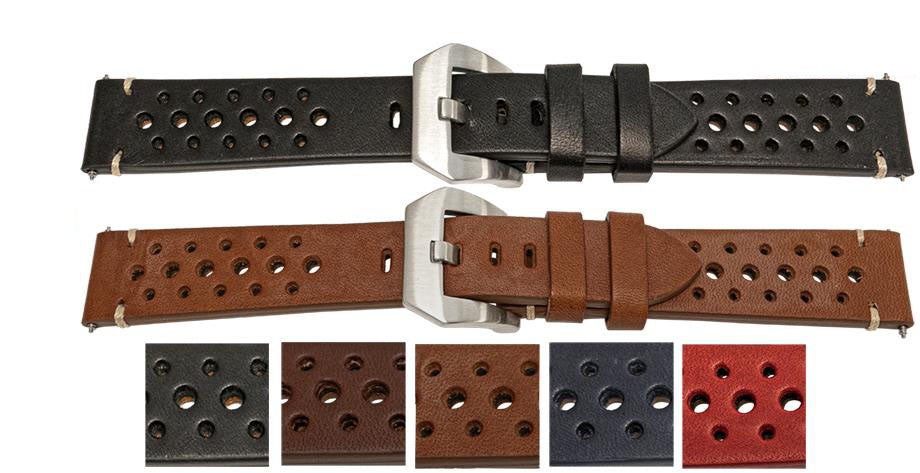 Rally Sports Calf Leather Watch Strap Brushed Satin Buckle Replacement Bracelet