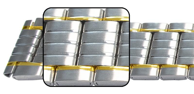 Satin With Mirror Edge Lines 3 Link Row Watch Strap Bracelet Spring Loaded Clasp