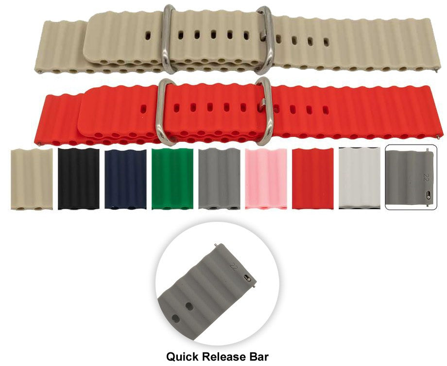 Smooth Silicone Ocean Wave Style Watch Strap Replacement Ripple Rubber Bracelet