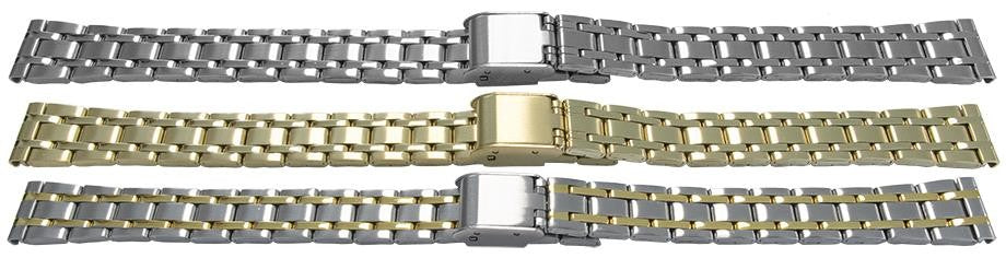 Open Centre Clasp Bracelet Satin And Mirror Watch Strap 10mm-14mm Silver Gold